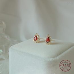 Stud Earrings HI MAN 925 Sterling Silver Plated 14K Gold French Temperament Inlaid With Red Zircon Women Wedding Jewellery