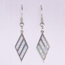 Dangle Earrings KONGMOON Twill Rhombus White Fire Opal Silver Plated Jewellery For Women Drop