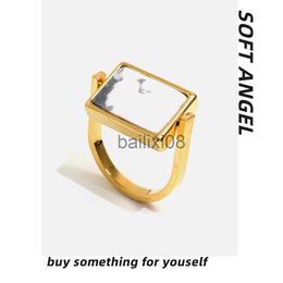 Band Rings INS minimalist flipped geometric ring versatile commuting design for female minority square metal Personalised ring J230819