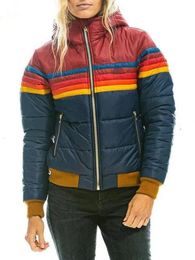 Womens Jackets Casual Winter Soft Plush Coat Short Cotton Clothes Warm Padded Wool Collar Rainbow Printed 230818