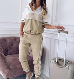 Women's Two Piece Pants Pieces Set Women Outfit 2023 Autumn And Winter Fashion Color Block Sports Loose Relaxed Long Sleeve Simple Daily