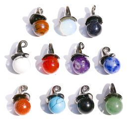 Halloween Hat 10mm Natural Crystal Stone Ball Pendant Amethyst Agate Charms for Necklaces for Women Men Jewellery Making