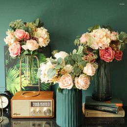 Decorative Flowers Artificial Roses Flower Arrangements Wedding Decors Fake Rose Silk Eucalyptus Plants Mix Bouquet Home Garden Decoration