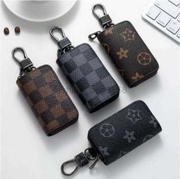 PU Leather Bag Keychains Car Keys Holder Key Rings Black Plaid Brown Flower Pouches Pendant Keyrings Charms for Men Women Gifts 4 Colours