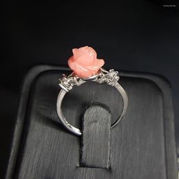 Wedding Rings Style Fashion Gem Carving Flower Ring With Silver Plated Opening Adjustable Friend Promise Girl