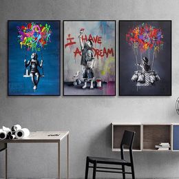 Street Graffiti Art Canvas Painting Abstract Banksy Poster And Prints Wall Art Pictures For Boys Bedroom Living Room Hoom Decoration Mural No Frame Wo6