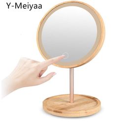 Compact Mirrors USB Charging Three Mode Deatchable Wooden LED Makeup Mirror Touch Screen Mirrors Desktop Make Up Cosmetic Mirror 20# 230818