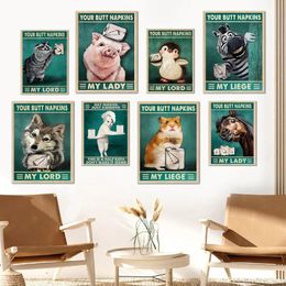 Funny Bathroom Poster Your Butt Napkins Penguin Cat Sheep Mouse Cute Animals Canvas Painting Wall Prints Picture Toilet Bathroom Decor No Frame Wo6