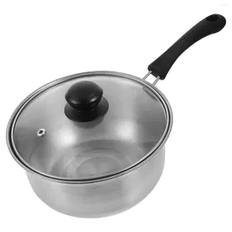 Double Boilers Single Handle Small Milk Pot Saucepan Cover Stainless Steel Metal Abs Cooking Baby