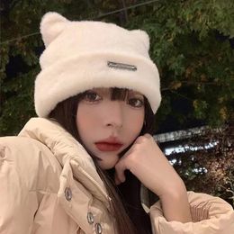 Beanie Skull Caps Korea Cute Cat Ears Knit Cap Autumn and Winter Warm Imitation Mink Hair Pullover Hat Gold Standard Japanese Beanies 230818