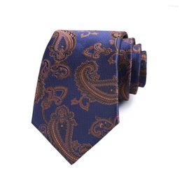 Bow Ties Novelty 8CM Mens Necktie Blue W/ Coffee Paisley For Man Shirt Polyester Jacquard Woven Ascot Business Party Accessories