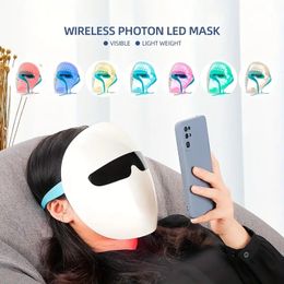 New Home Spa Led Facial Mask Light Therapy With Base - 7 Color Photon Blue & Red Light Maintenance Skin Rejuvenation Facial Skin Care Mask, Home Skin Care Mask For Face