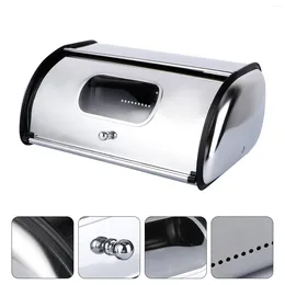 Plates Stainless Steel Bread Box With Window Handle Metal Roll Bin Holder Kitchen Gadgets 34X23cm