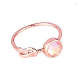 Cluster Rings Selling Pink Crystal Moonstone Ring Female European And American 18k Rose Gold Plated Creative Knotted