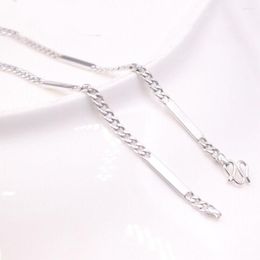 Chains Real 925 Sterling Silver 3mm Plate With Curb Link Chain Necklace 17.7inch Length
