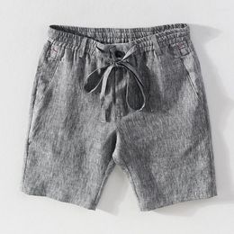 Men's Shorts Linen Summer For Men Casual Solid Gray Fashion Boardshorts Male Classic Drawstring Clothing