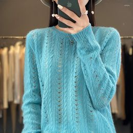 Women's Sweaters Wool O-neck Sweater Twisted Openwork Bottoming Shirt Loose Pullover Cashmere Top Woman