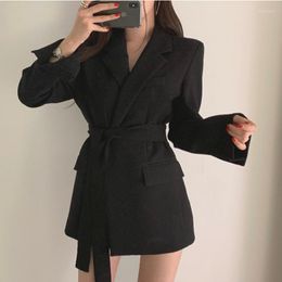 Women's Suits Spring 2023 Fashion Blazer Slim Fit Business And Tie Waist Jacket Retro Khaki Black Ladies Cardigan Tops