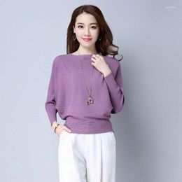 Women's Sweaters Spring And Autumn Wear Korean Version One Line Neck Fashion Casual Loose Bat Sleeve Solid Colour Sweater