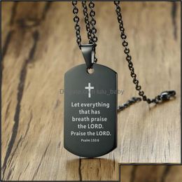 Pendant Necklaces Pendants Jewellery Bible Verse Necklace Cross Stainless Steel Mens Dog Tag Religious Black For Christian Prayer Gift D Dhun0