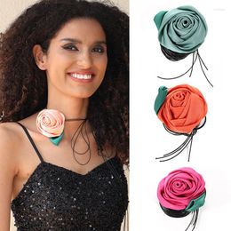 Pendant Necklaces Classic Korean Fashion Fabric Rose Flower Necklace Trendy Jewellery Women's Vintage Charm Exquisite Neck Chain