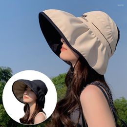 Berets Korean Style Women's Fashion Letter Pure Colour All-Matching Double-Sided Sun Protection Hat Summer Air Top Big Brim