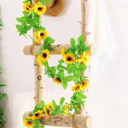 Decorative Flowers 240cm Artificial Sunflowers Cane Rattan Fake Vines Garland Green Plants Leaf Wall Hanging Home Wedding Party Fence Decor