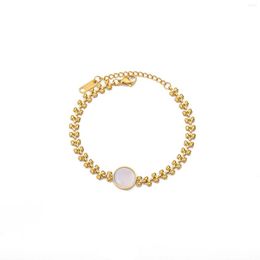 Link Bracelets Stainless Steel Women Ear Of Wheat Chain Round Zircon Pendant Bracelet For Girl Jewelry Gift Drop Wholesale