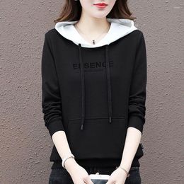 Women's Hoodies Spring Autumn Style Cotton Casual Draw String Solid Colour Embroidery Korean Loose Sweatshirts 4039