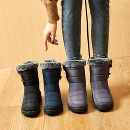 Stivali da neve impermeabili gratuiti Designer Black Grey Navy Blu Donne inverno Bootini da peluche caldi per le caviglie anteriori con cerniera Non slitta