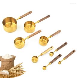 Measuring Tools Acacia Wood Handle Stainless Steel Cup Spoon Eight Piece Set Kitchen Baking Tool Mixing Scale