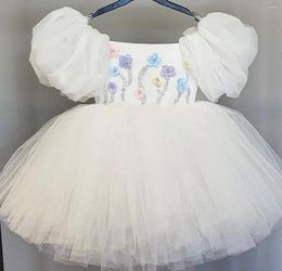 Girl Dresses White Ball Gown Girls Birthday Party Appliqued Beads Sequins Flower Gowns Puffy Children Wedding Guest