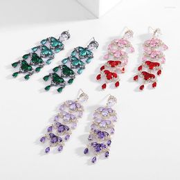 Dangle Earrings Red Purple Green Cubic Zircon Crystal Long Dangling Tassel Bridal Wedding Prom Jewelry Luxury For Women Gift