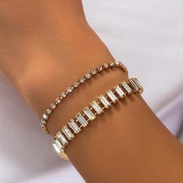 Link Bracelets Women's Full Rhinestone Tennis Chain Set Luxury Adjustable Crystal Bangles Couple Hand Jewelry Girls Gift