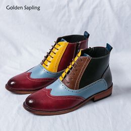 Boots Golden Sapling Men's Fashion Platform Shoes Classics Chelsea Retro Patchwork Leather Casual Business Footwear 230818