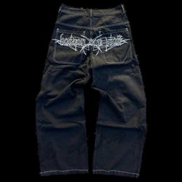 Men's Jeans Y2K Jeans Harajuku Retro Skull Graphic Baggy Jeans Black Pants Men's New Punk Rock Hip Hop Gothic Wide Leg Trousers Streetwear J230821