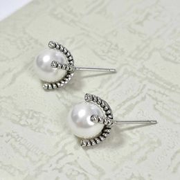 Stud Earrings 925 Sterling David Y Gold Hook Twisted Wire Buckle Pearl Silver With 14K Yellow Plated