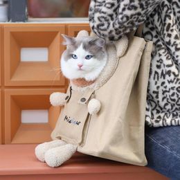 Cat Carriers Button Closure Canvas Pet Storage Cartoon Bear Decor Dog Container Bag Carrying Outdoor Supply