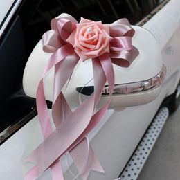 Decorative Flowers YOMDID 1pc 2023 Spring Wedding Car Door Handles Beautiful Party Festival Supplies Colorful Ribbon Rearview Flower Decor