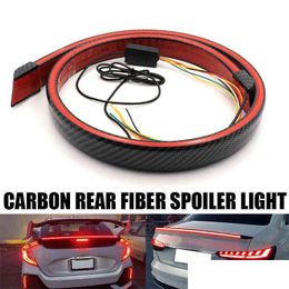 Decorative Lights Carbon Fibre Mtifunction Trunk Spoilers Led Light Strip 1.2M Car Exterior Rear Spoiler Turn Signal Brake Lamp Drop Dhwvt