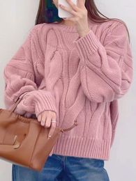 Women's Sweaters Wool Tops High Quality Pink 2023 Autumn/winter Knit Pullover Women Warm Cashmere Loose Twists Weave Sweater Female