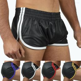 Underpants Sexy Men Punk PU Leather Slim Motorcycle Trousers Solid Color Shorts Soft Boxershorts Male Panties L-3XL