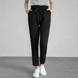 Women's Pants 2023 Office Ladies Chiffon Pencil Fashion High Waist Tie Sashes Women Trousers Solid Slim Ankle Length
