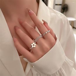 Wedding Rings Romantic Pearl Hollow Open Ring For Girls Adjustable Geometric Bling Bead Chain Party Jewelry Accessories Gift