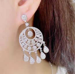 Dangle Earrings Women Wedding Luxurious European Personality Three Circles Zircon Large Water Drop Pendant Tassel Heart Jewellery