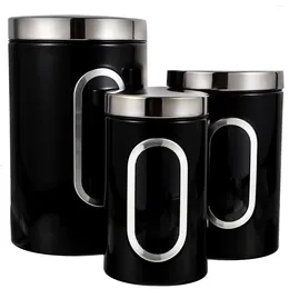 Storage Bottles 3 Pcs Jar Coffee Canisters Bean Holder Set Containers Bar Metal Empty Cannisters Sugar Flour