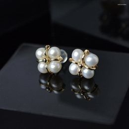 Stud Earrings XF800 Natural Freshwater Pearl Handmade Earrin Real 14K Gold Injection For Women Fine Jewellery Gifts E10004