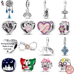 925 Silver Fit Pandora Charm 925 Bracelet Skull Joker Feather Paw Print Heart Flowers Forever charms For pandora charm 925 silver beads charms