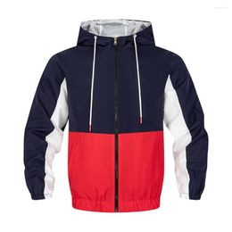 Men's Jackets Men Pockets Coat Versatile Colorblock Jacket Stylish Hooded With Patchwork Design Long Sleeve Zipper For Spring