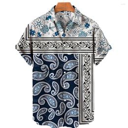 Men's Casual Shirts Shirt 3D Printed Cashew Flower Short Sleeve Fashion Top Hip Hop Loose Single Breasted Cardigan T-sh